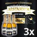 Flaschenetikett "Bestanden" Flaschen-Aufkleber für bestandene Prüfung, 3er Set Flaschen Etiketten für Abschluss, Abi, Studium, Führerschein uvm. (Banderole)