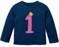 MoonWorks® Baby Langarm-Shirt 1. Geburtstag Zahl 1 Krone Geburtstagsshirt Geburtstagsshirt Bio-Baumwolle Junge Mädchen dunkelblau-pink 80/86 (10-15 Monate)