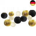 NICROLANDEE Schwarze und goldene Partydekorationen – 12 Stück Schwarze Go