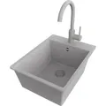 PRIMAGRAN Granitspüle Grau 38x50cm, Spülbecken 1 Becken + Küchenarmatur 32x20cm + Ablauf-Set, Küchenspüle ab 40er Unterschrank - Riga - Grau