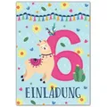 JUNAPACK Einladungskarten Lama Einladungen zum 6. Kindergeburtstag Karten Mädchen Alpaka, Einladungskarten mit einem Lama Tiere zum sechsten Geburtstag