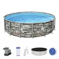 Bestway Power Steel™ Frame Pool, 488 x 122 cm, Komplett-Set mit Filterpumpe, rund, Stein-Optik