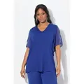 Ulla Popken T-Shirt T-Shirt Ziersteine A-Linie V-Ausschnitt blau 54/56