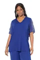 Ulla Popken Damen große Größen Übergrößen Plus Size T-Shirt, Ziersteine, A-Linie, V-Ausschnitt, 3/4-Chiffonärmel Dunkles Saphir 54+ 840435740-54+