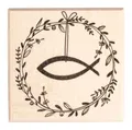 Rayher Stempel Holz, „Festtagskranz mit Fisch“, 6 x 6 cm, Holzstempel zum Gestalten von Karten, Umschlägen, Geschenken, Stempel Kommunion, Butterer Stempel, 29275000