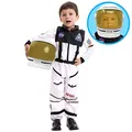 Astronaut NASA Pilot Kostüm mit beweglichem Visierhelm für Kinder, Space Kostüm Outfit Rollenspiel für Halloween Party Cosplay Schulklassenzimmer Bühnenperformance-Weiß Large ( 10-12Jahre)