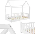 Juskys Kinderbett Marli 80 x 160 cm - Rausfallschutz, Lattenrost & Dach - Holz Weiß