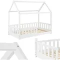 Juskys - Kinderbett Marli 80 X 160 Cm Mit Rausfallschutz, Lattenrost Und Dach - Hausbett Für Kinder Aus Massivholz - Bett In Weiß