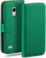 moex Handyhülle für Samsung Galaxy S4 Hülle Klappbar Book Case Dunkelgrün 5 Zoll, Klapphülle Kartenfach Flip Cover Handytasche Leder Optik Schutzhülle