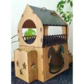 Tierhaus XL – Zweistöckiges Kaninchenhaus aus Holz mit Rampe – Ideal für Kleintiere – Indoor geeignet