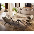 DELIFE Esstisch Edge Oval 280x130 Keramik Minas Melange Weiß-Beige Estelar rund Metall Schwarz, Esstische