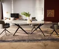 DELIFE Esstisch Edge Oval 280x130 Keramik Minas Melange Weiß-Beige Estelar rund Metall Schwarz