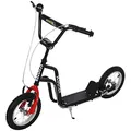 HOMCOM Kinderroller Scooter Tretroller mit verstellbarem Lenker, großen Rädern und Handbremse Kickscooter 12 Zoll Cityroller für Jungen und Mädchen ab 5 Jahre Metall Schwarz