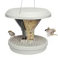 SWISSINNO Vogelfutterhaus zum Aufhängen – Davos SMART Birds - Vogelfutterspender mit Auffangschale - Futterstation für Vögel - Futtersilo Rattensicher - Vogelhaus für Garten & Balkon - Hellgrau