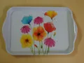 Ambiente 1x Tablett Blumen bunt gemalt 13 x 21 cm klein tray Mohn colorful flowe