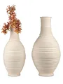2er Set Bodenvasen RELIEF bauchig rund 45 + 55cm matt creme Keramik Formano