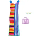 Barbie Fashion Pack – HJT22 – Puppenkleidung – Langes Kleid mit Grafik, Handtasc