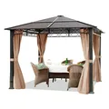 Gartenpavillon 3x3 m wasserdicht ALU Deluxe Pavillon mit 4 Seitenteilen in Taupe lichtdurchlässiges Hardtop Dach