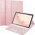 Fintie Tastatur Hülle für iPad Air 11 Zoll M3/M2 (2025/2024), iPad Air 5/4 Generation 10.9"(2022/2020) Hülle mit Tastatur - Magnetisch Abnehmbarer Keyboard mit DIY Hintergrundbeleuchtung, Deutsches QWERTZ Layout, Roségold
