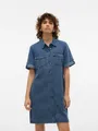 Jeanskleid "VMJENNIE SS SHORT DENIM DRESS NOOS", Gr. XS (34) - N-Gr, Medium Blue Denim N-Gr