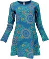 GURU SHOP Besticktes Boho Chic Minikleid, Tunika mit Farbenfrohen Blüten - Petrol, Damen, Size:XL