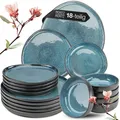 ORGANIC 18teiliges Geschirrset 6 Personen Blau  Elegantes Teller Set aus hoch...