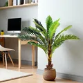 Künstliche Palme 100 cm mit 18 Palmenwedel wie echt Kunstpalme Kunstpflanze im Topf mit Palmenfaser