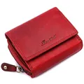 Benthill Kleine Geldbörse Leder RFID | Minibörse mit Münzfach & Scheinfach | Damen & Herren Mini Portemonnaie Echt Leder inkl. Geschenkbox,Farbe:Rot