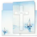 10 Einladungskarten Firmung Set Segelboot blau mit Umschlag Einladung Junge