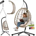 Hängesessel Aria Mit Kissen - Höhenverstellbar & Faltbar - Polyrattan Hängeschaukel Outdoor & Indoor - Korbhängesessel Bis 130kg Beige - Juskys