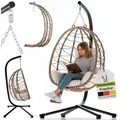 Hängesessel Aria Mit Kissen - Höhenverstellbar & Faltbar - Polyrattan Hängeschaukel Outdoor & Indoor - Korbhängesessel Bis 130kg Beige - Juskys