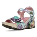 Laura Vita Damen Sandalette Leder mit Blumenmuster und Keilabsatz Barry 36, Größe:39 EU, Farbe:Violett