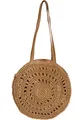styleBREAKER Damen Runde Schultertasche aus geflochtenem Papierstroh, Henkeltasche, Reißverschluss, Boho Style 02012383, Farbe:Braun
