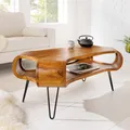 Massivholz Couchtisch ORGANIC LIVING 100cm braun Sheesham stone finish Hairpin Legs