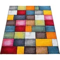 Kurzflor Wohnzimmer Teppich Bunt Karo Design Vierecke Mehrfarbig Farbenfroh - Bunt
