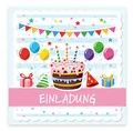 12 Premium Einladungskarten zum Kindergeburtstag + 12 Umschläge, Postkarte, 14,8x14,8cm, mit vorgedrucktem Text a. d. Rückseite Einladung Karten Kinder Kids birthday Tortenmotiv