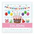 12 Einladungskarten Karte Geburtstagseinladung Kindergeburtstag Torte + Kuverts