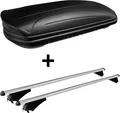 Dachbox schwarz matt VDP MAA320M er Auto Dachkoffer 320 Liter abschließbar + Alu-Relingträger Dachgepäckträger aufliegende Reling im Set kompatibel mit für Opel Astra Sporttourer 10-16