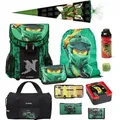 Lego Ninjago Schulranzen Set EASY GOLDEN POWER 10-teilig mit Sporttasche und Ninja Schultüte 85cm (2024) - Grün