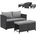 SVITA ATHINA Sitzgruppe Outdoor Gartenmöbel Set Balkonmöbel Polyrattan Schwarz - Schwarz