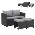 SVITA ATHINA 2in1 Sitzgruppe Outdoor Rattanlounge Balkon Essgruppe Gartenmöbel Set Gartenlounge klein Balkonmöbel Polyrattan Schwarz