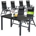CASARIA® Gartenmöbel Set 6 Stühle Klappbar mit Gartentisch Alu inkl. Kopfkissen 8-Fach verstellbare Rückenlehne 150x90cm Wetterfest