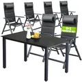Casaria® Gartenmöbel Set Gartentisch 6 Stühle Klappbar Alu inkl. Kopfkissen Outdoor 8-Fach verstellbare Rückenlehne Wetterfest Terrasse Sitzgruppe Anthrazit 150x90cm