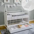 Kids Collective Babybett Beistellbett Kinderbett 60x120 cm mit Schublade & Matratze Hausbett Baby Bett 120x60 cm weiß mit Schublade, höhenverstellbar und umbaubar | von Geburt bis 3. Lebensjahr
