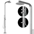 Four & More Designer Gartendusche Außendusche Pooldusche Regendusche Duschsäule Dusche aus gebürstetem V4A / 316 Edelstahl Modell HAWAII mit Warm- & Kaltwasseranschluß mit Duschkopf und Handbrause
