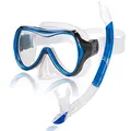 AQUAZON Capri Hochwertiges Schnorchelset, Tauchset, Schwimmset, Schnorchelbrille mit Tempered Glas, Schnorchel mit Semi Dry top für Kinder, Jugendliche Von 7-12 Jahren, Farbe:Blue