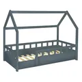 IDMarket - Kinderbett Baumhaus 80 x 160 cm NEREE grau mit Lattenrost und Gitter
