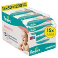 Pampers Sensitive Baby sanfte Feuchttücher 15 Packungen mit 80 Feuchttüchern