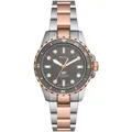 Quarzuhr FOSSIL "FOSSIL BLUE DIVE LADIES", silber (silberfarben, roségoldenfarben, grau), Armbanduhren, Damen, Armbanduhr, Damenuhr, Edelstahlarmband, bis 10 bar wasserdicht
