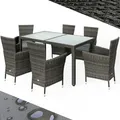 Gartenmöbel Set 6 Stühle Inkl. 7cm Polster Tisch 150x90cm Polyrattan Wetterfest Stapelbar Outdoor Balkon Terrasse 160kg Belastbar Modern Grau Grau - Casaria